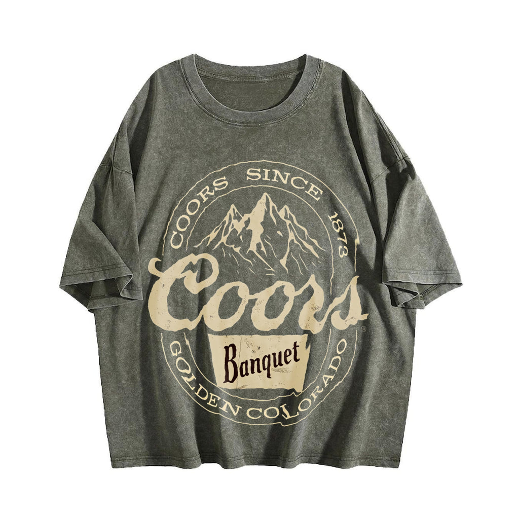 Wash Old Summer Down Shoulder Sleeves Vintage Washed T-Shirt product image 4