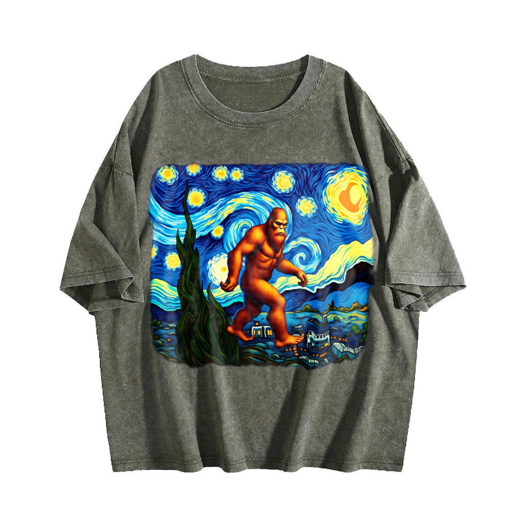 Bigfoot On Starry Night 90s Vintage Washed T-Shirt product image 4