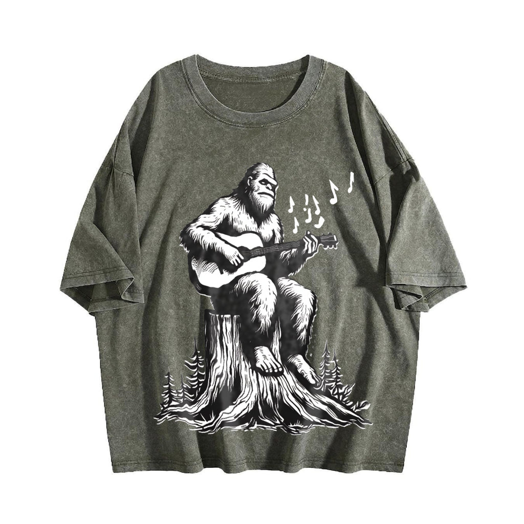Bigfoot Playing Guitar Funny 90s Vintage Washed T-Shirt product image 4