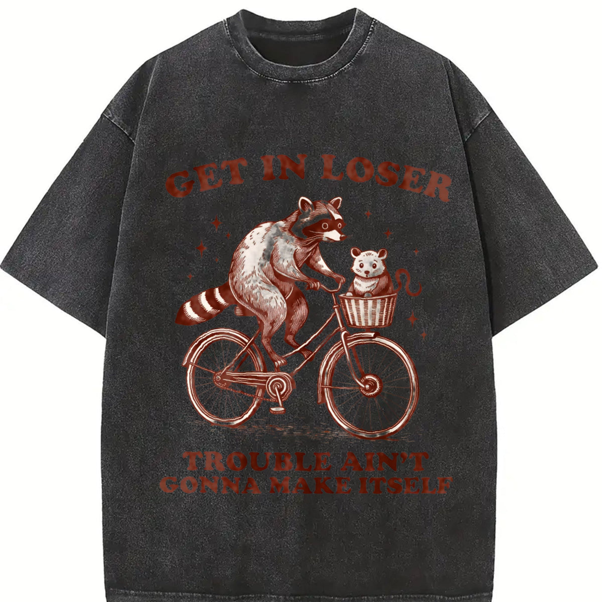 Get In Loser Raccoon Cat Funny Animal Vintage Washed T-Shirt product image 2