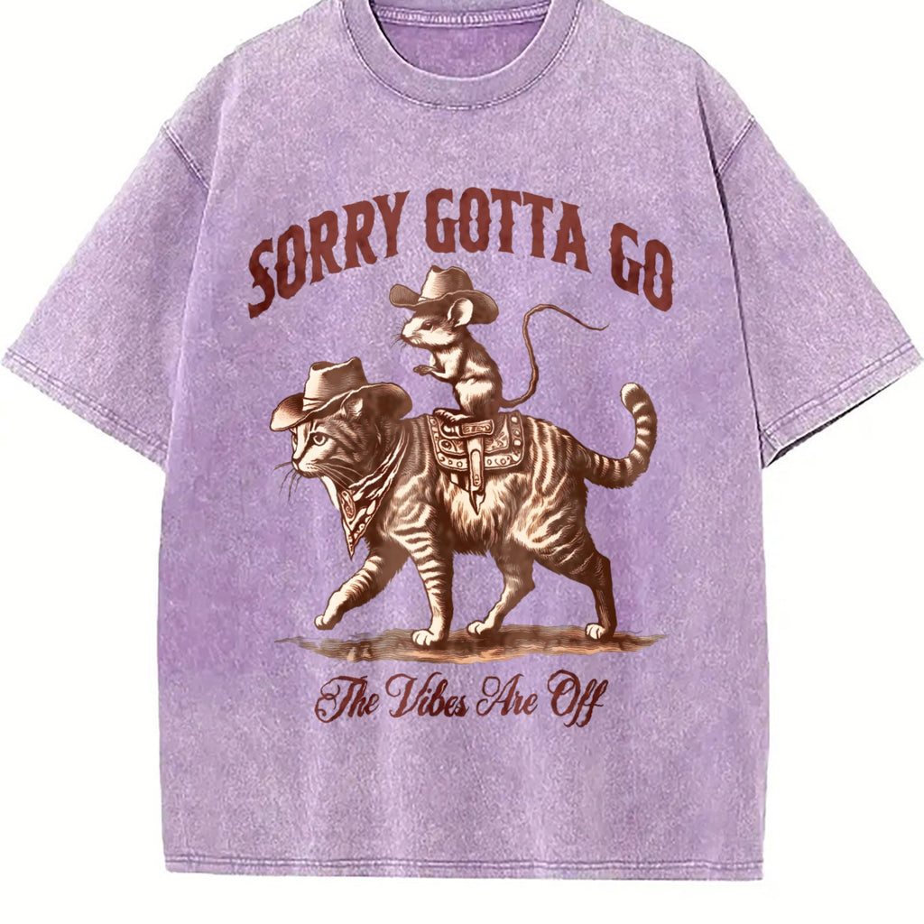 Funny Mouse Riding Cat The Vibes Are Off 90s Vintage Washed product image 6