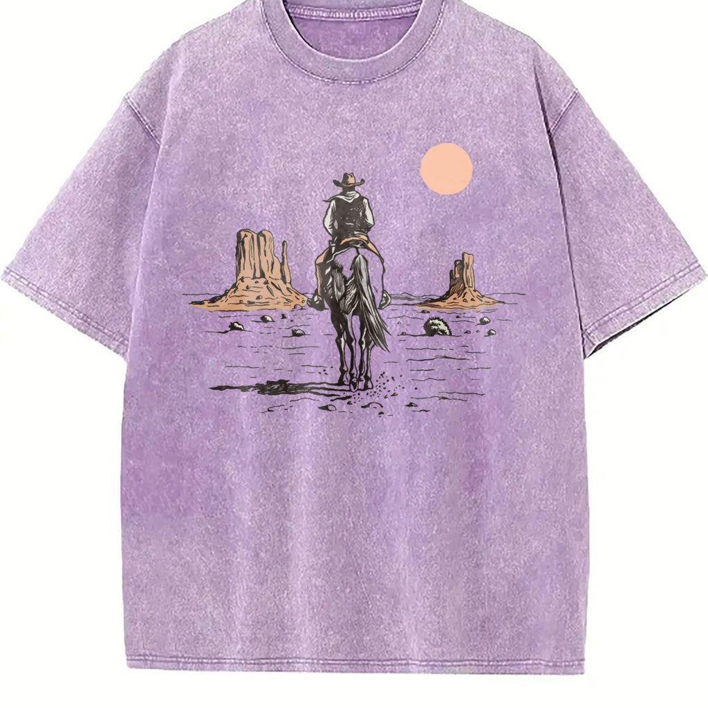 Cowboy On Horse Desert Vintage Washed T-Shirt product image 6