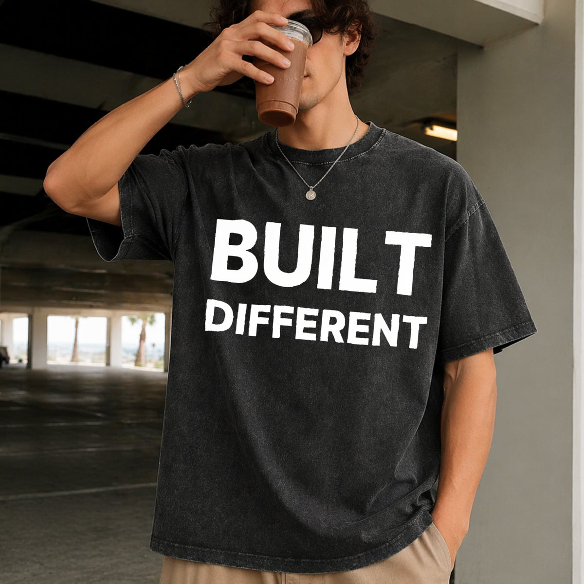 Wyc - With Built Different Slogan Vintage Washed T-Shirt product image 2