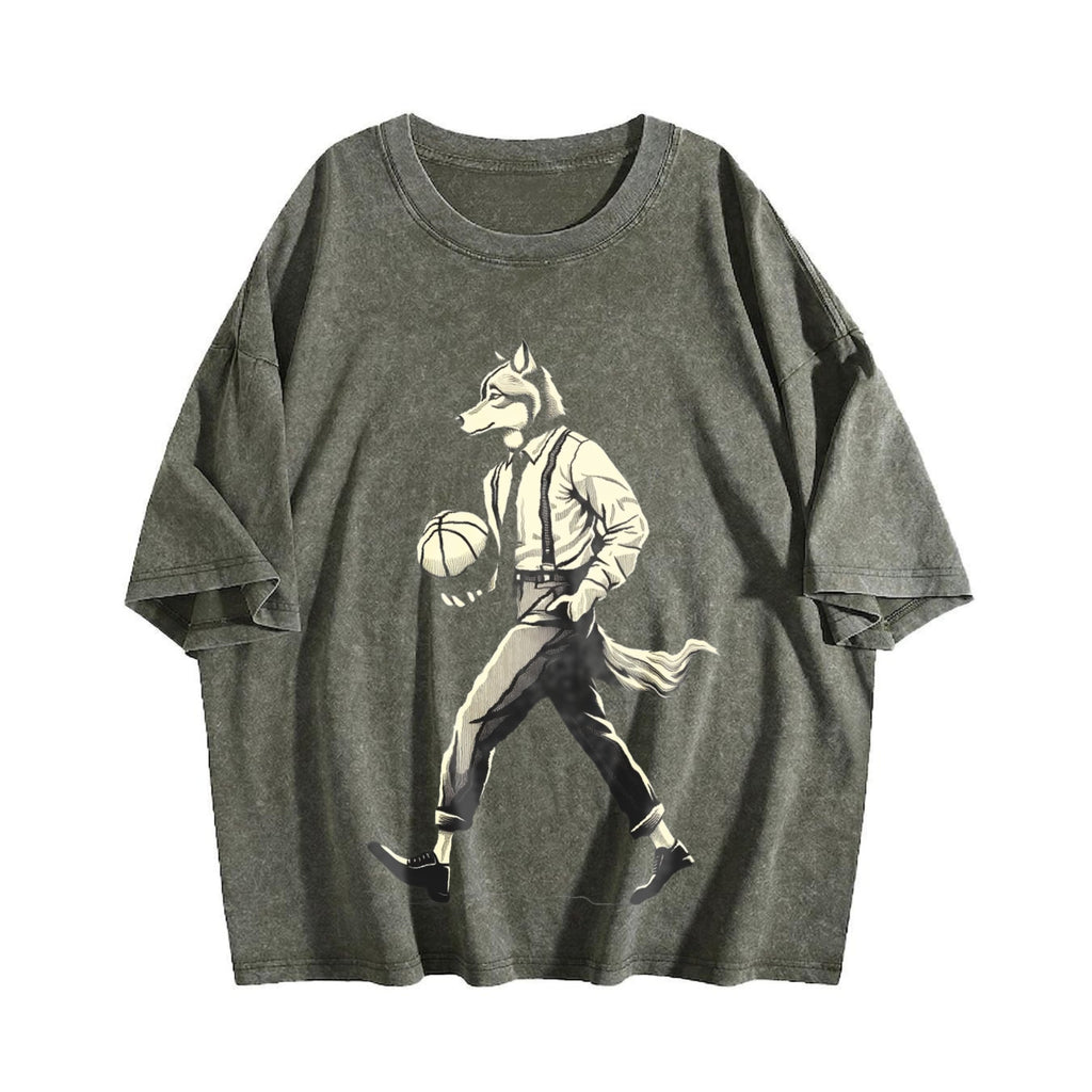 Wolf Man Basketball 90s Vintage Washed T-Shirt product image 4