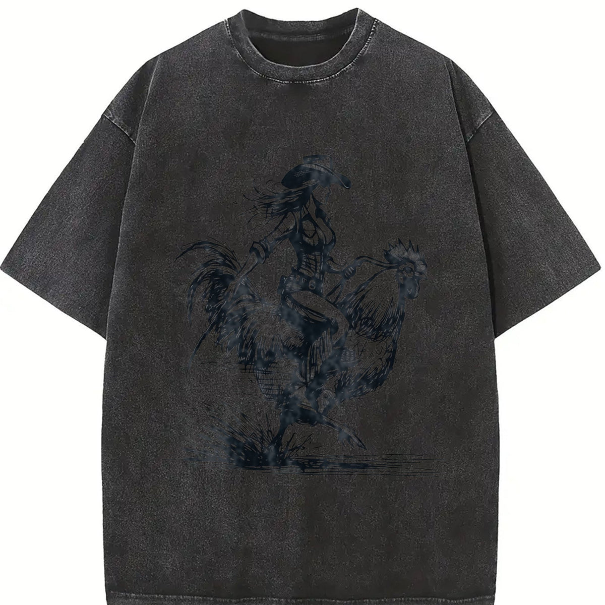 Funny Cowgirl Riding Chicken 90s Vintage Washed T-Shirt product image 2