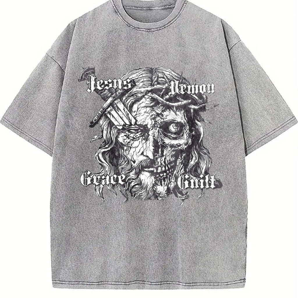 Jesus Demon Skull Vintage Washed T-Shirt product image 5