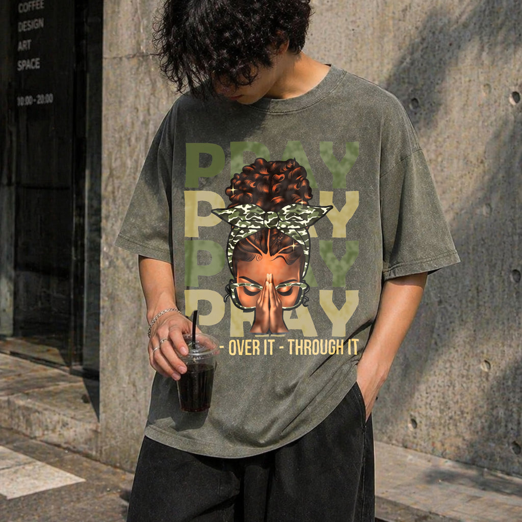 Pray On It Over It Black Woman Afro Christian Vintage product image 11