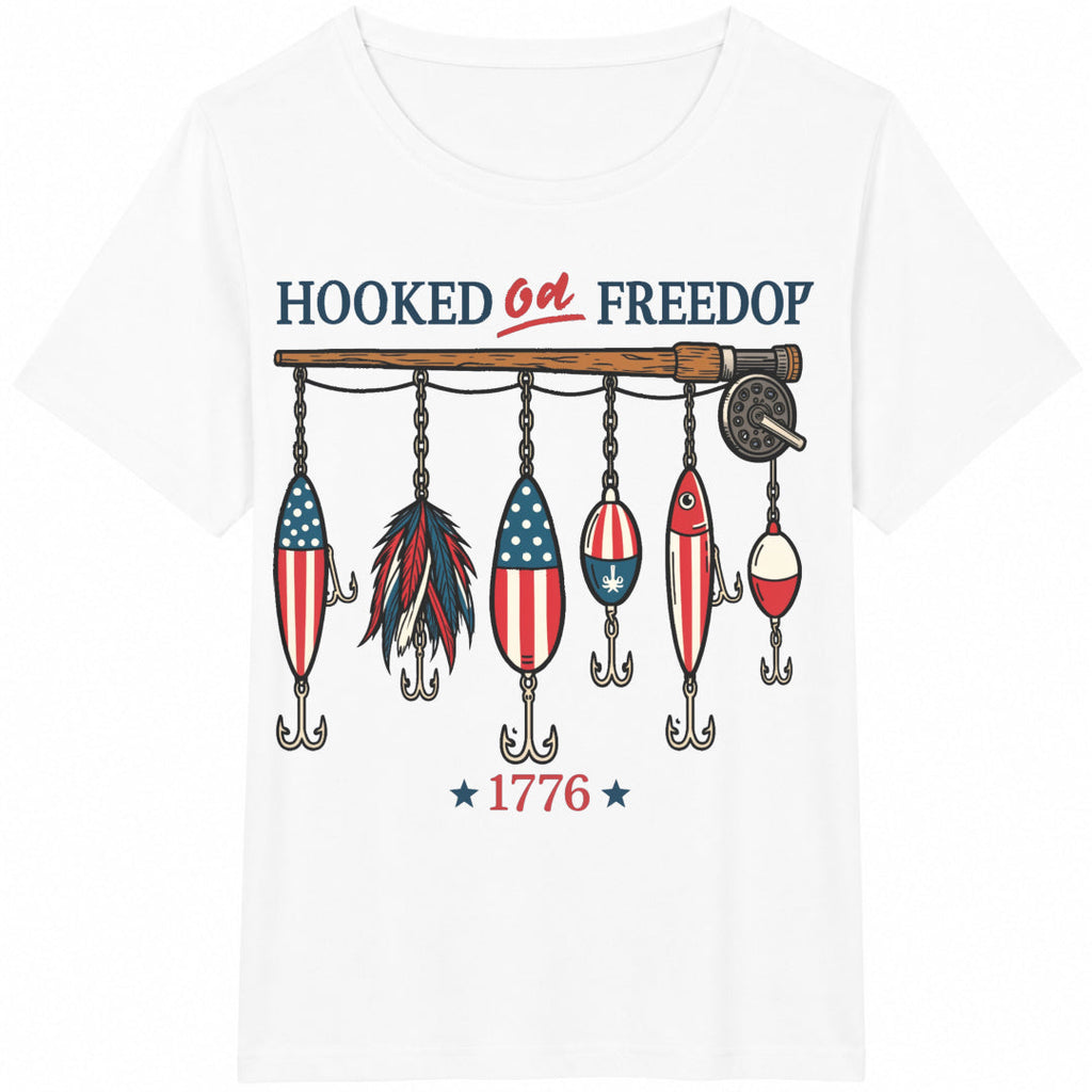 Hooked On Freedom Fishing Cotton T-Shirt product image 2