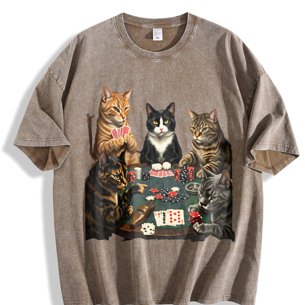 Five Cats Playing Poker Vintage Washed T-Shirt product image 3