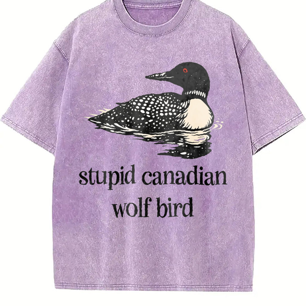 Stupid Canadian Wolf Bird Vintage Washed T-Shirt product image 6