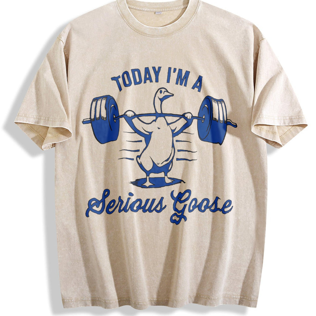 Serious Goose Lifting Weights Vintage Washed T-Shirt product image 1