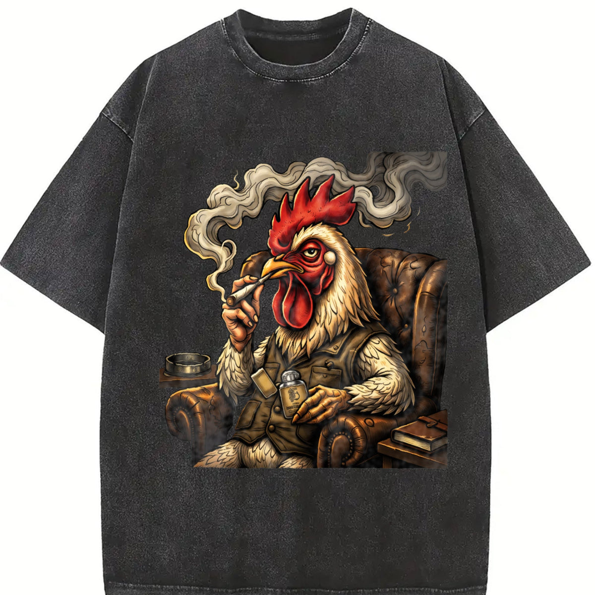 Rooster In Armchair 100 Y2K Boxy Aesthetic Vintage Washed product image 2