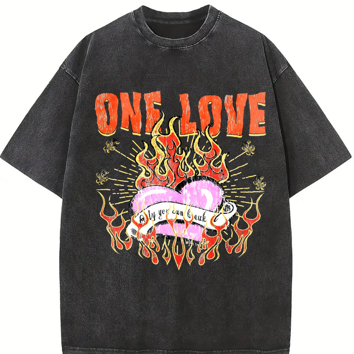 One Love Flame Heart Vintage Washed T-Shirt product image 2