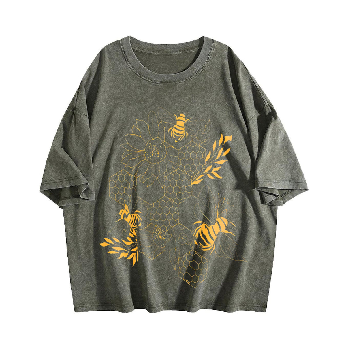 Gold Botanical Line Art Vintage Washed T-Shirt product image 4
