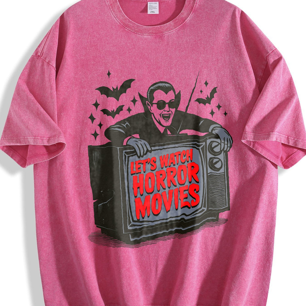 Vampire Let's Watch Horror Movies Vintage Washed T-Shirt product image 7