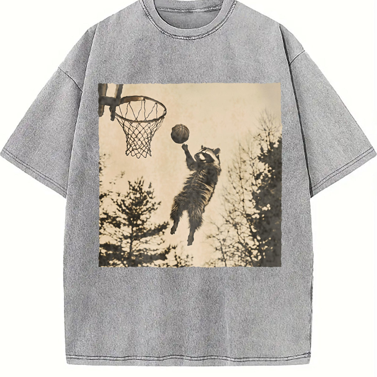 Basketball Raccoon Dunk Vintage Washed T-Shirt product image 5