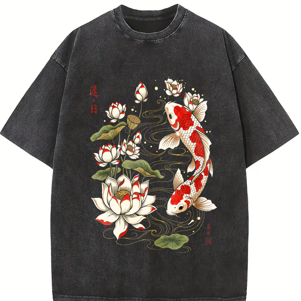 Koi Fish Lotus Floral 100 Y2K Boxy Aesthetic Summer Vintage product image 2