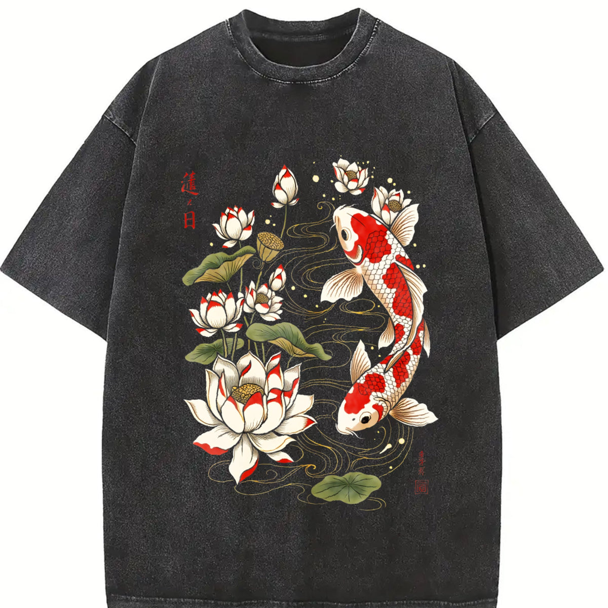 Koi Fish Lotus Floral 100 Y2K Boxy Aesthetic Summer Vintage product image 2