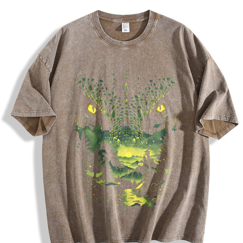 Green and White Dragon Portrait Vintage Washed T-Shirt product image 3