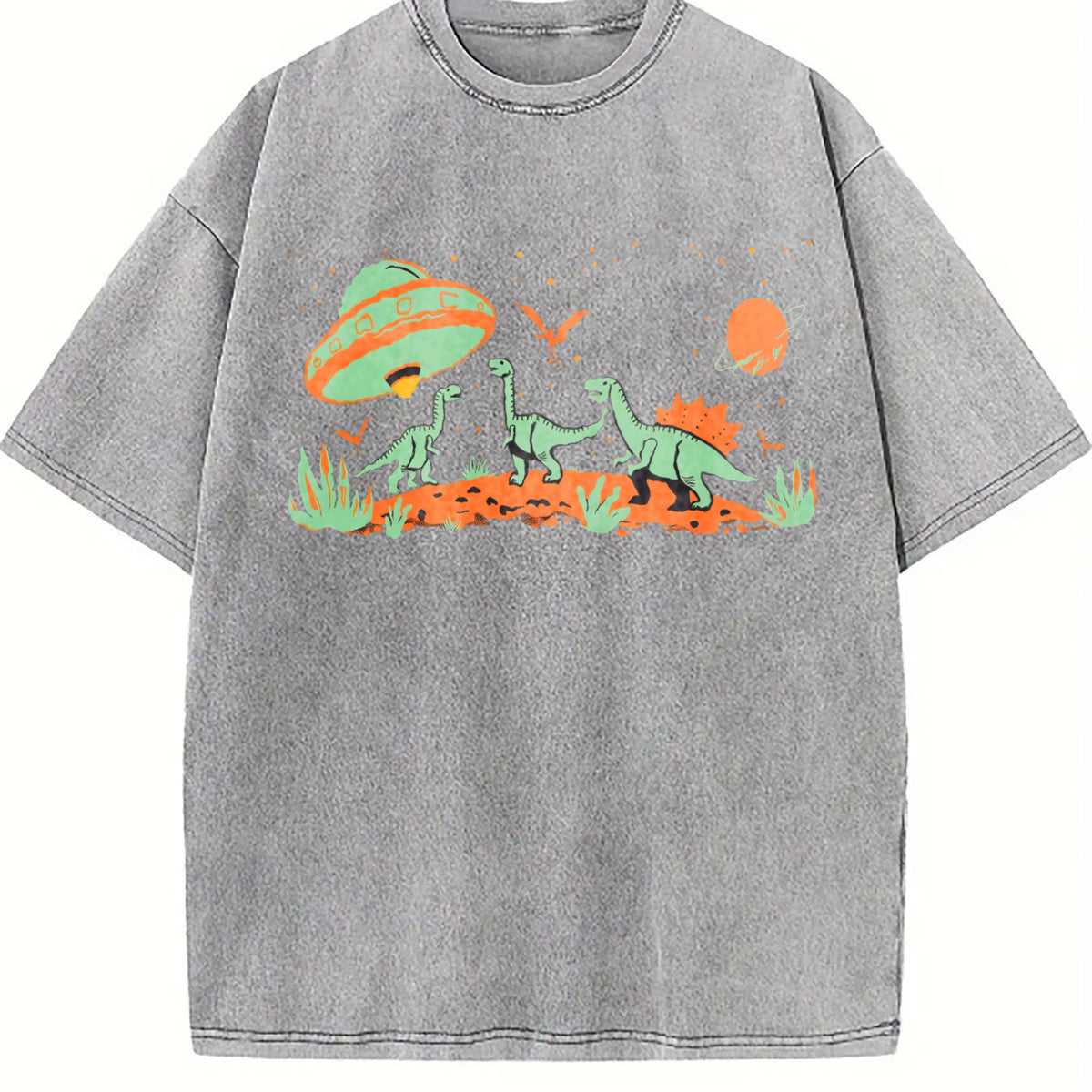 UFO Alien Abduction Dinosaur Vintage Washed T-Shirt product image 5