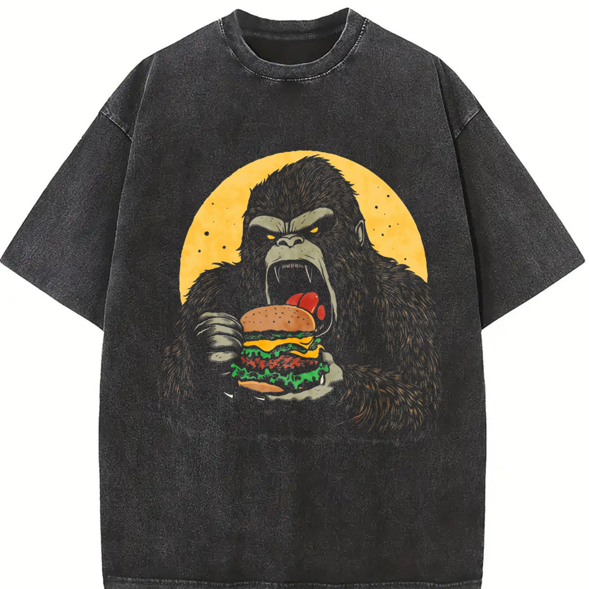 Gorilla Eating Hamburger 90s Vintage Washed T-Shirt product image 2