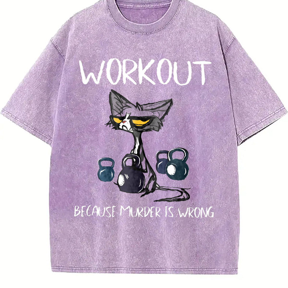 Humorous Cat & Dumbbell Vintage Washed T-Shirt product image 6
