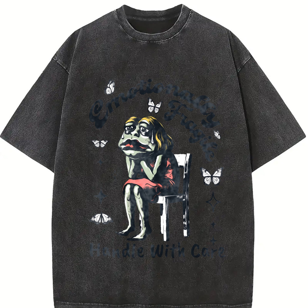 Frog Woman With Tears Emotionally Vintage Washed T-Shirt product image 2