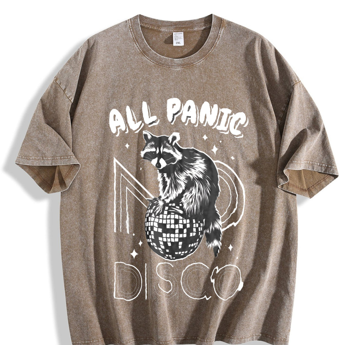 Funny Raccoon All Panic No Disco 90s Vintage Washed T-Shirt product image 3