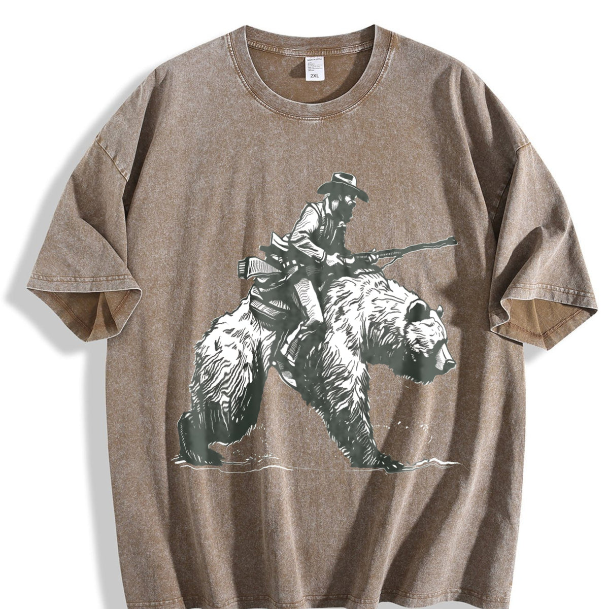 Lumberjack Cowboy Riding A Bear 90s Vintage Washed T-Shirt product image 3
