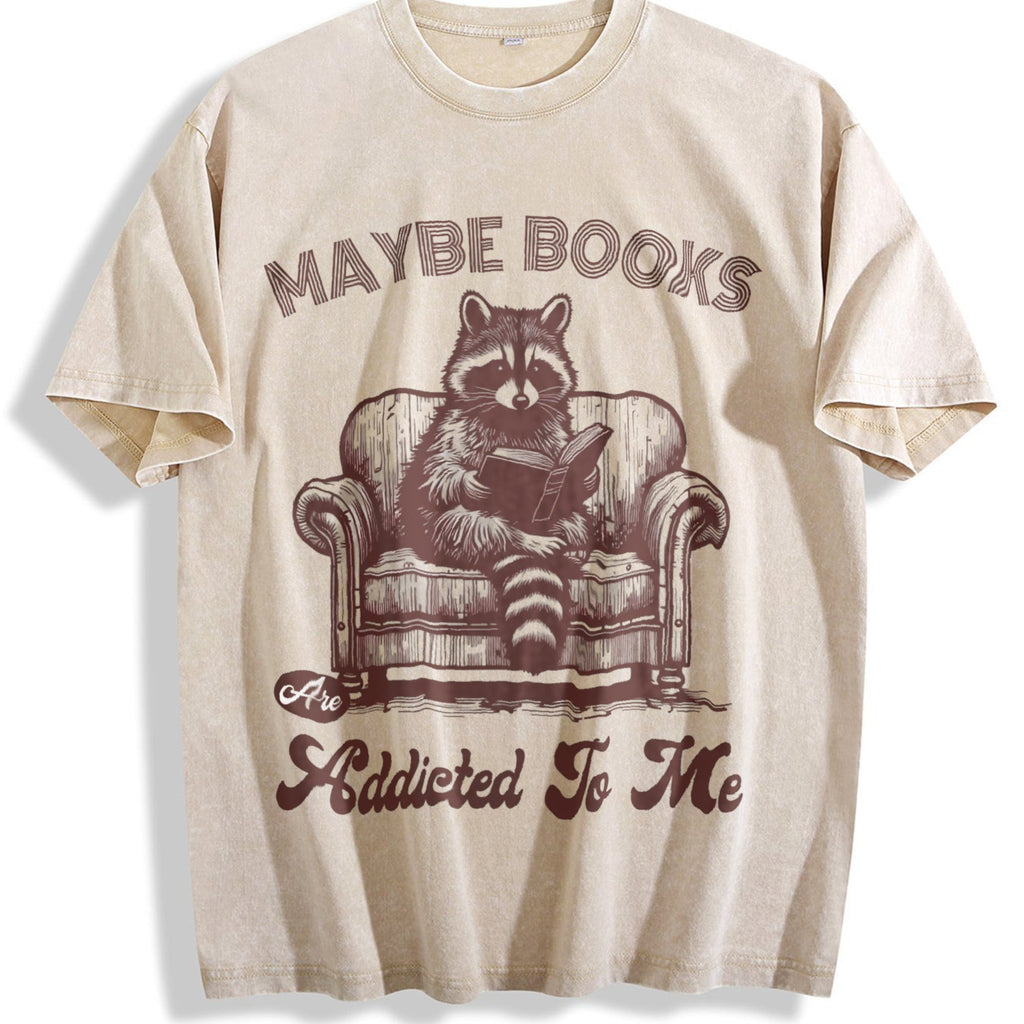 Raccoon Reading Book 90s Vintage Washed T-Shirt product image 1