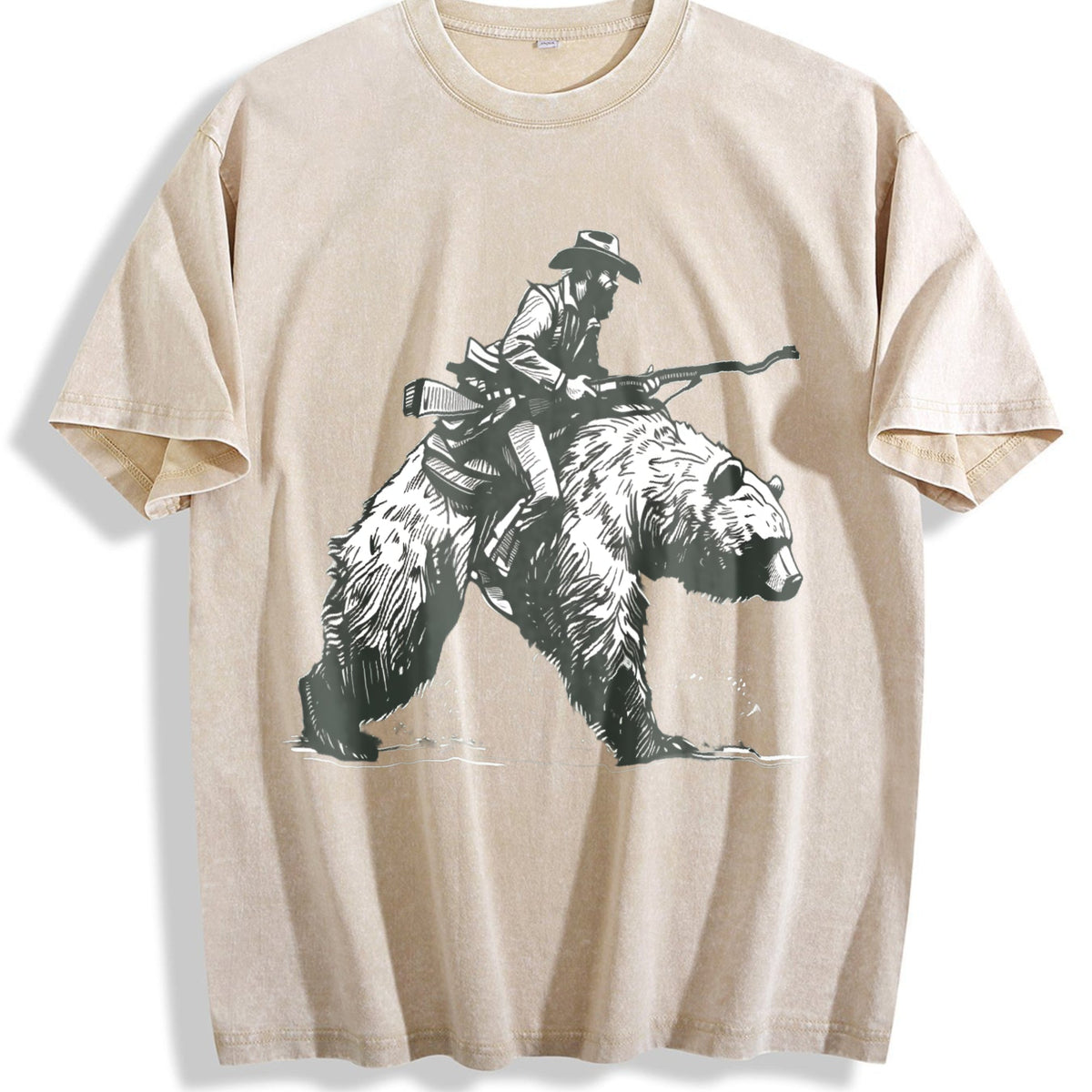 Lumberjack Cowboy Riding A Bear 90s Vintage Washed T-Shirt product image 1