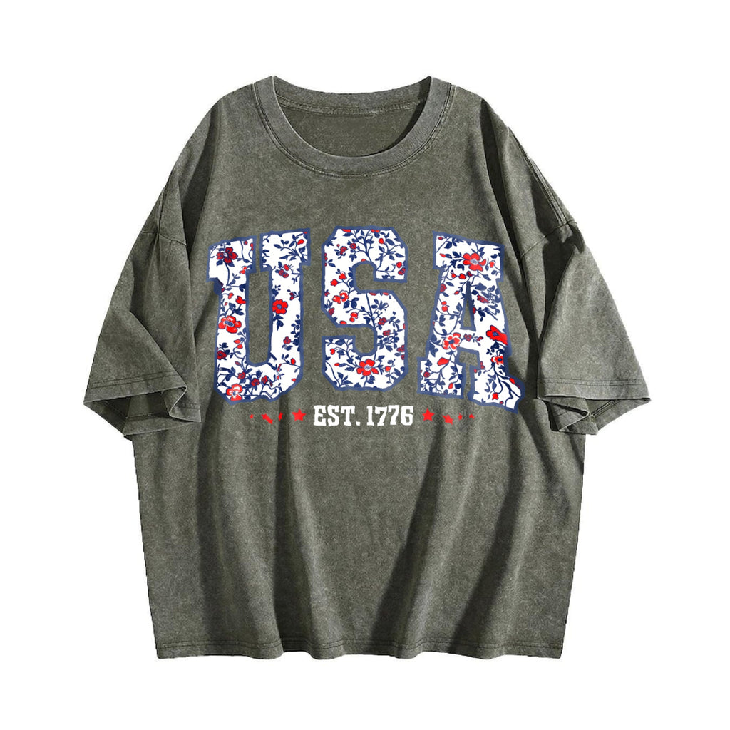Floral USA Vintage Washed T-Shirt product image 4