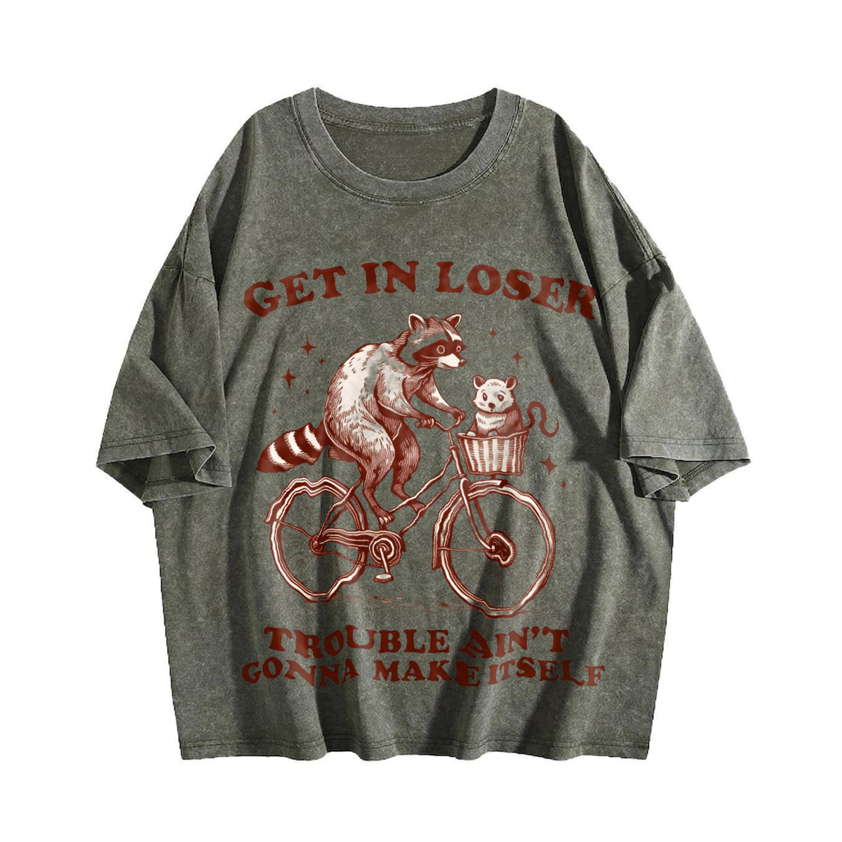 Get In Loser Raccoon Cat Funny Animal Vintage Washed T-Shirt product image 4