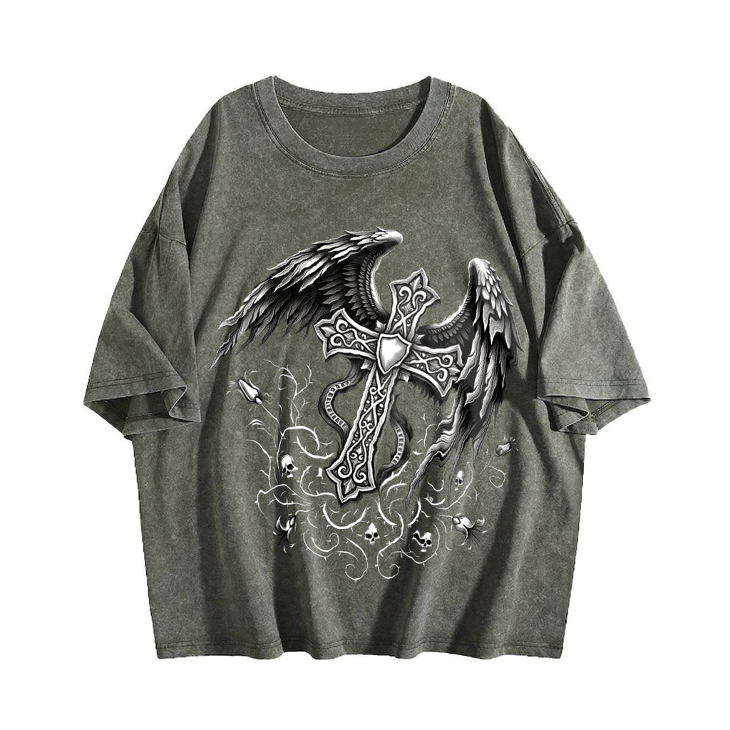 Gothic Cross Wings 100 Boxy Y2K Aesthetic Summer Vibes product image 4