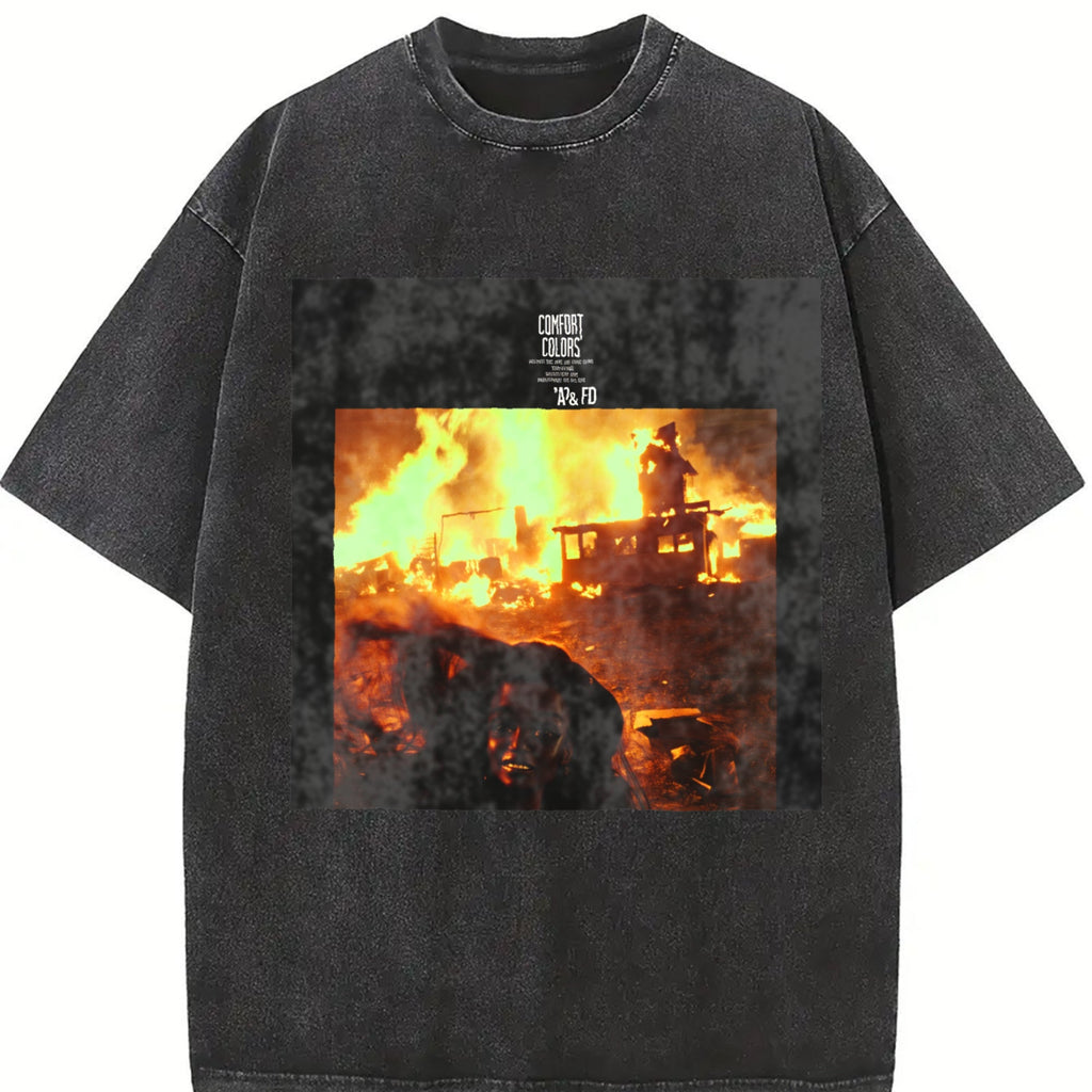 Burning City Doll Scene Vintage Washed T-Shirt product image 2