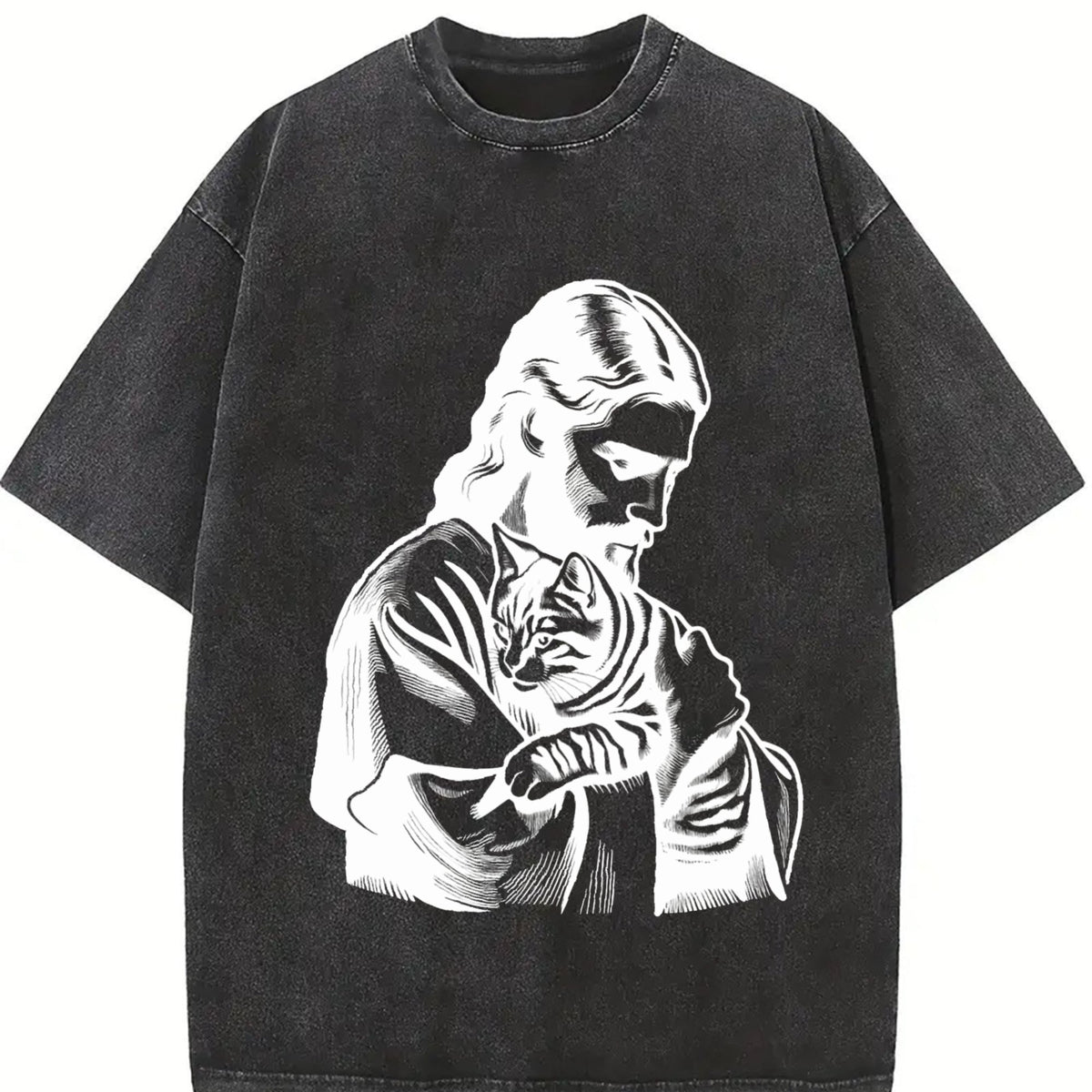 Religious Jesus Hugs Cat Christ Vintage Washed T-Shirt product image 2