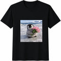 Baby Penguin Holding Flowers Cotton T-Shirt product image 1