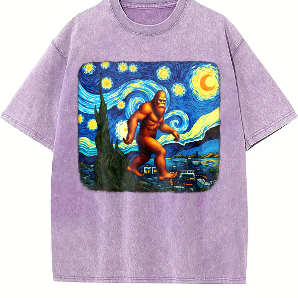 Bigfoot On Starry Night 90s Vintage Washed T-Shirt product image 6