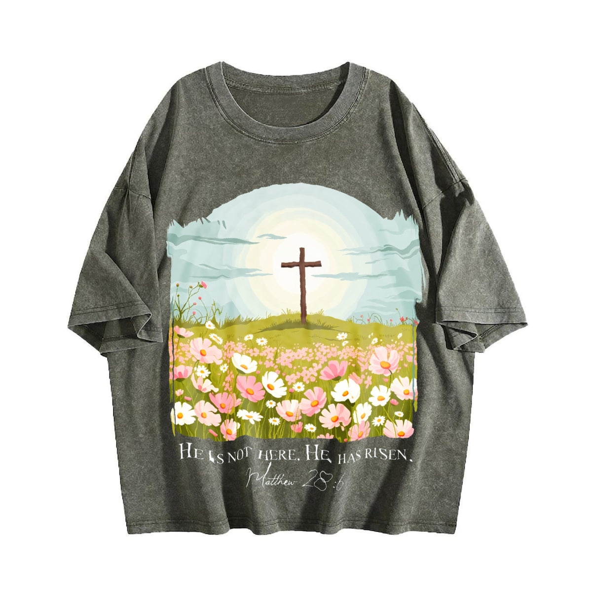 Christian Easter He Is Risen Vintage Washed T-Shirt product image 4