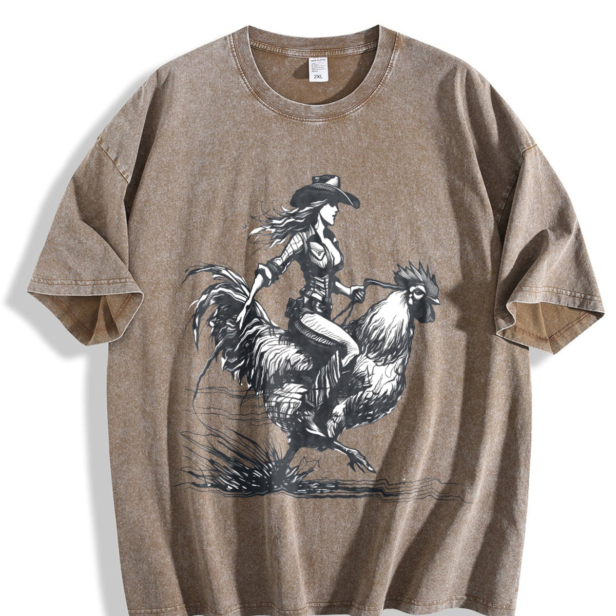 Cowgirl Riding Chicken 90s Vintage Washed T-Shirt product image 3