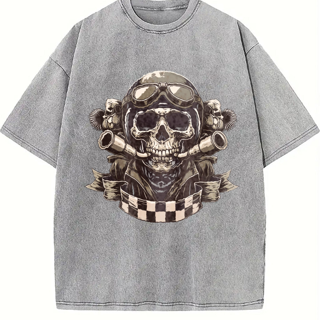 Motorcycle Skull Helmet Vintage Washed T-Shirt product image 5
