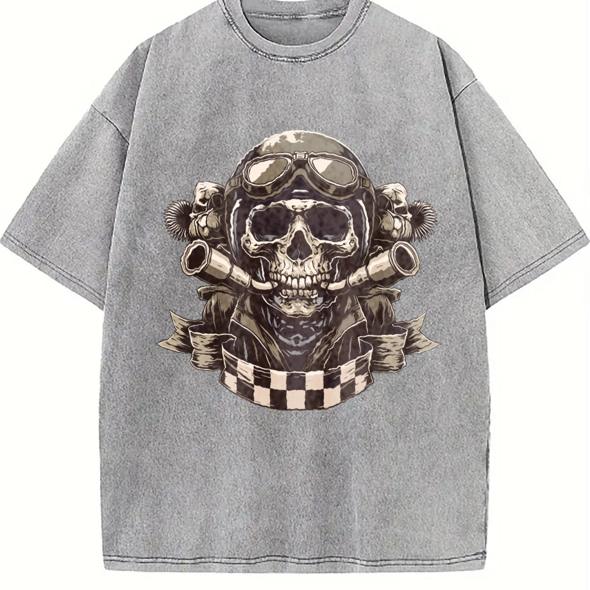Motorcycle Skull Helmet Vintage Washed T-Shirt product image 5
