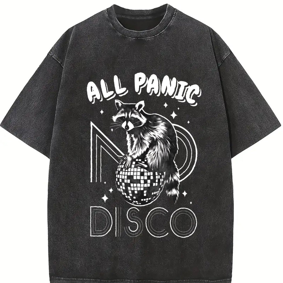 Funny Raccoon All Panic No Disco 90s Vintage Washed T-Shirt product image 2