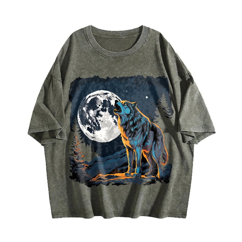 Wolf Howling Y2K Teenager Vintage Washed T-Shirt product image 4