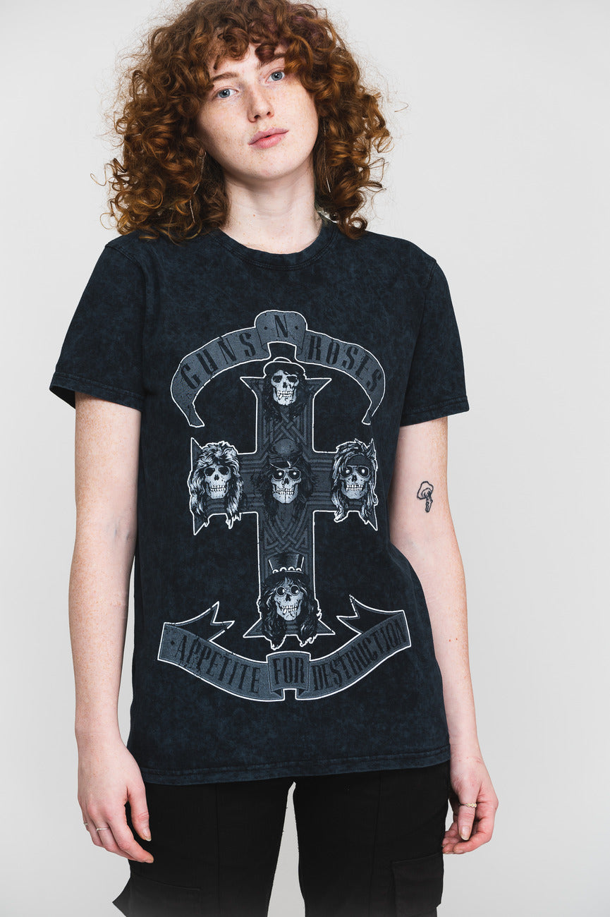 Guns N' Roses Monochrome Cross Dip Dye T Shirt product image 1