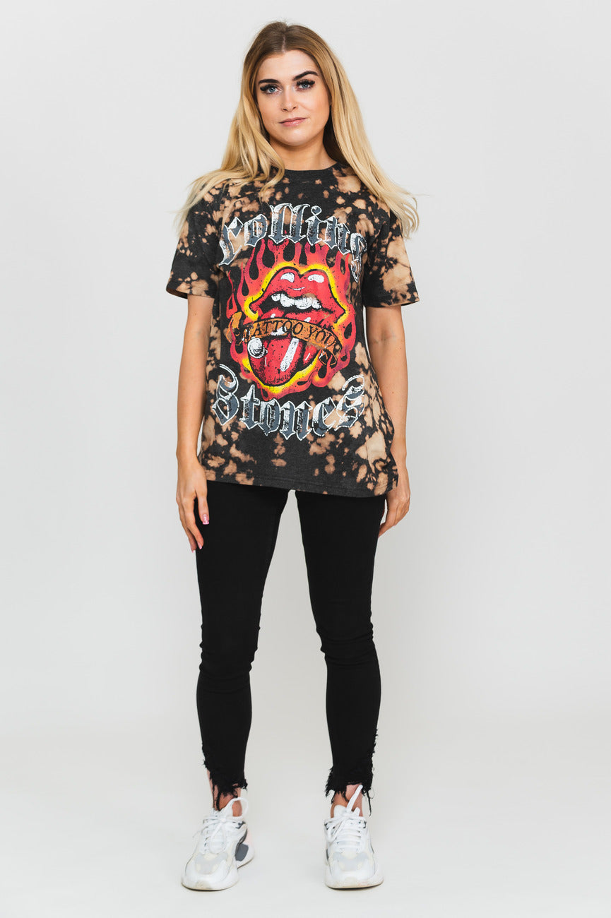 The Rolling Stones Tattoo Flames Dip Dye T Shirt product image 2