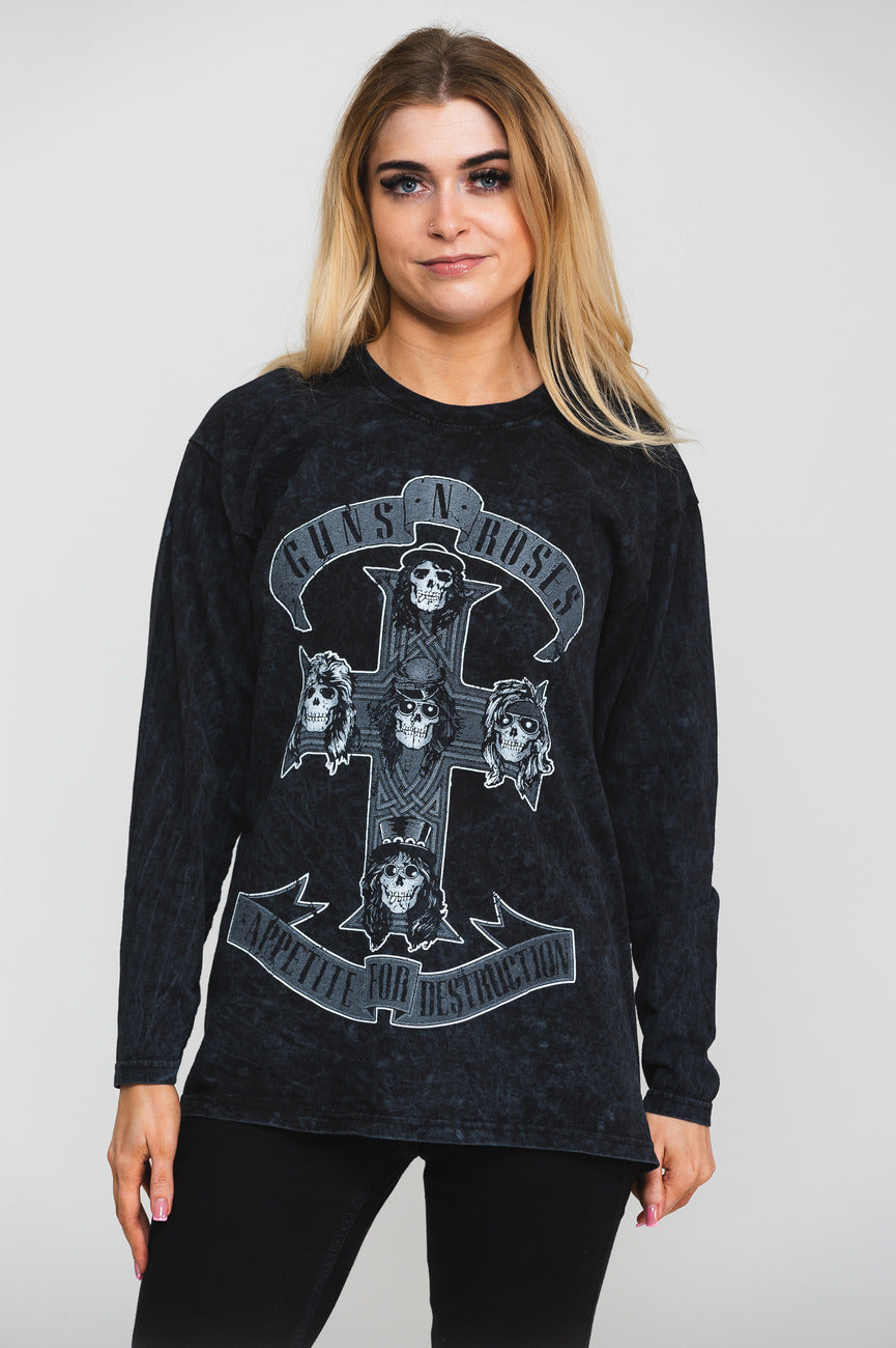 Guns N' Roses Monochrome Cross Dip Dye Long Sleeve product image 1