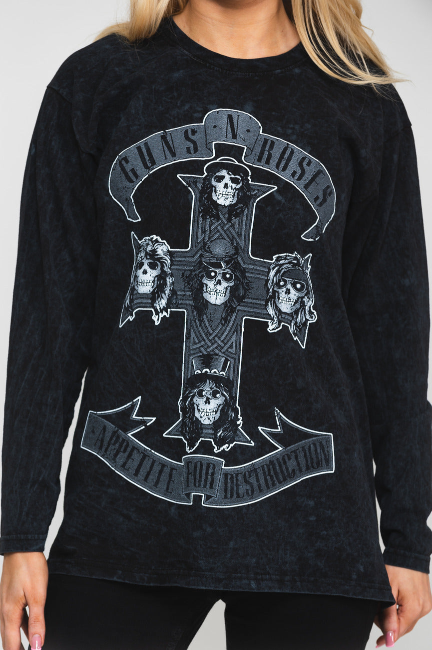 Guns N' Roses Monochrome Cross Dip Dye Long Sleeve product image 3