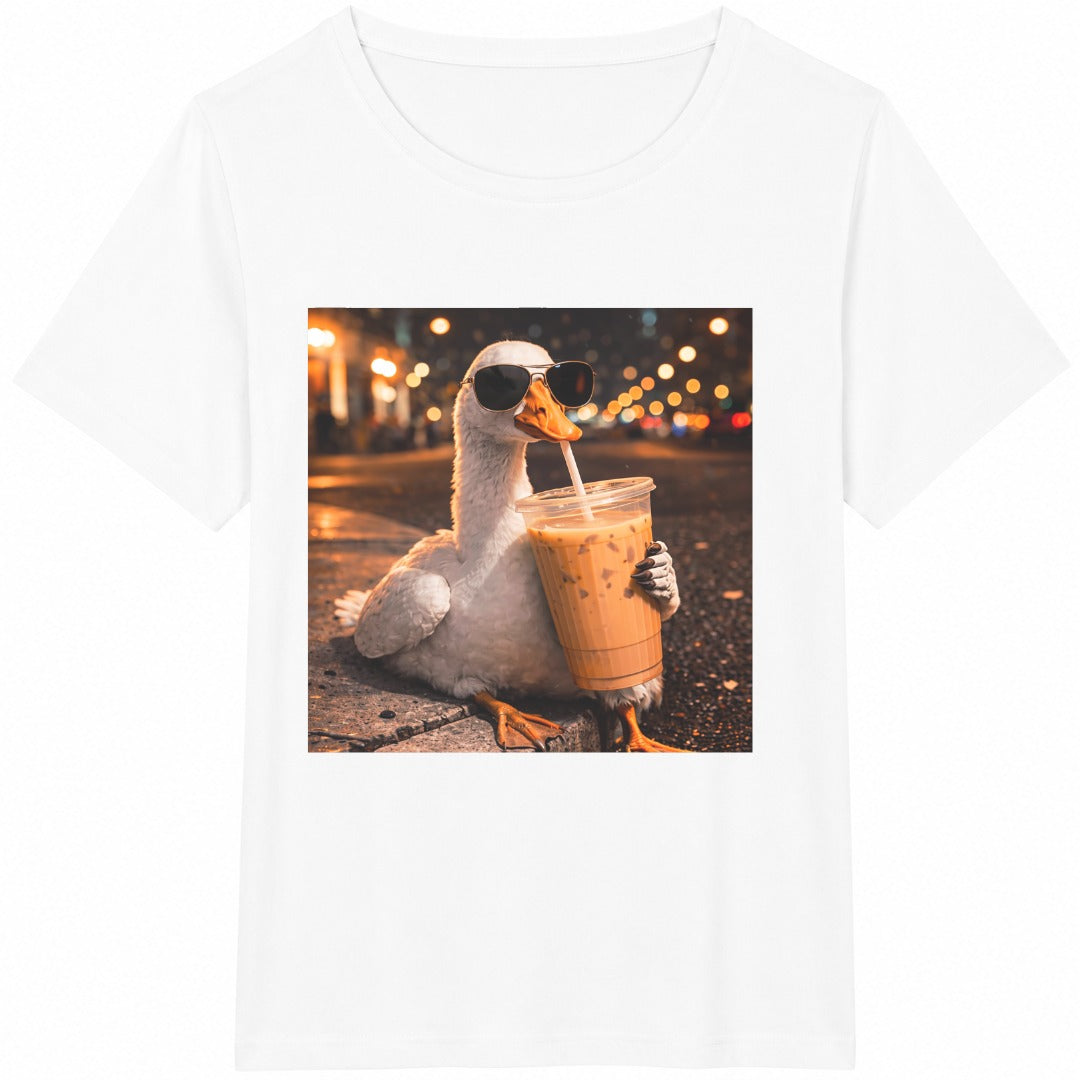 Cool Duck Drinking Iced Coffee Cotton T-Shirt product image 2