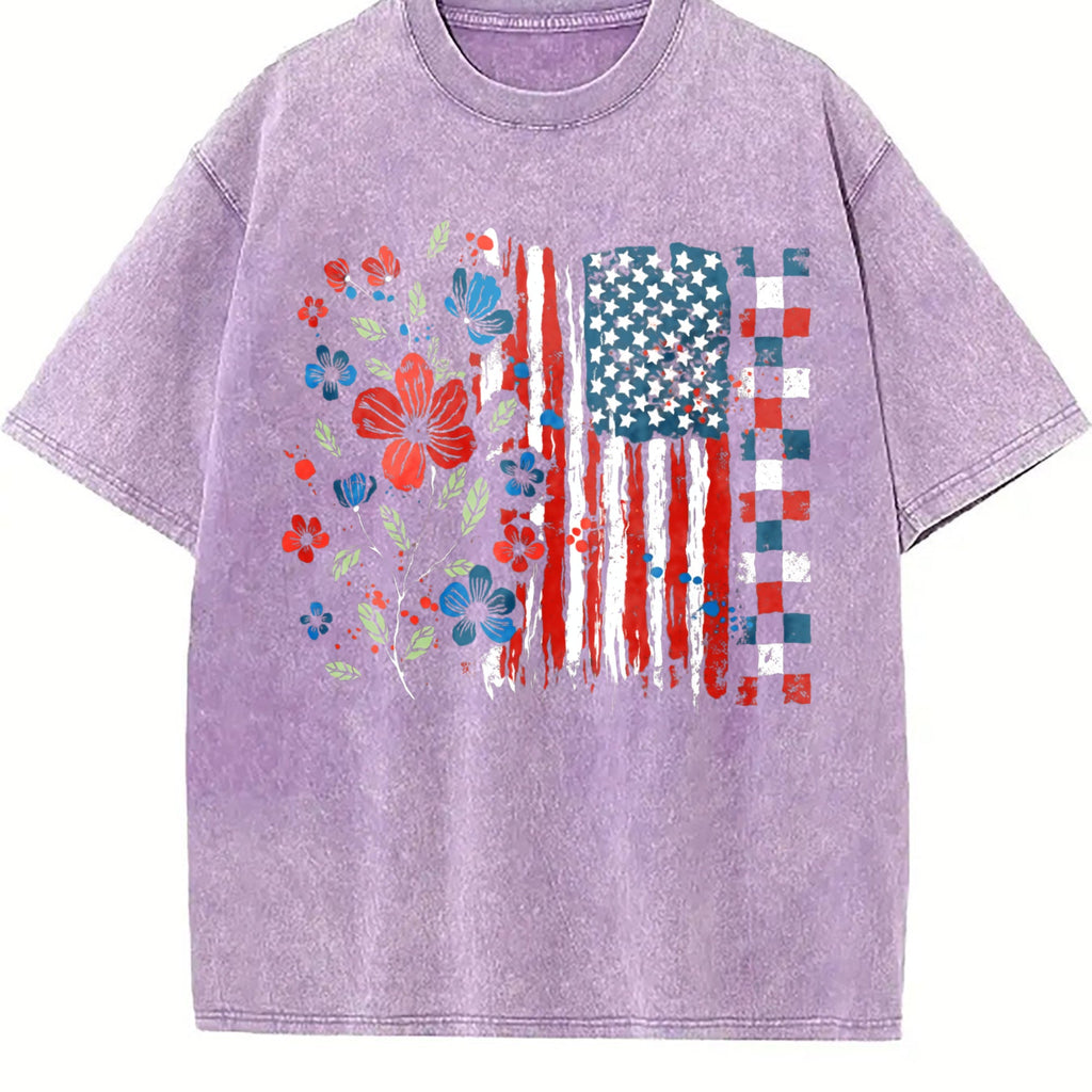 Floral American Flag Vintage Washed T-Shirt product image 6